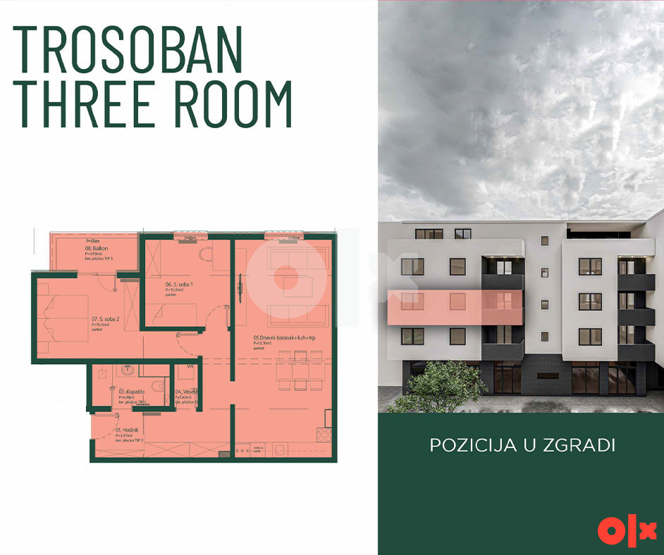 Trosoban stan  Sarajevo - Dobrinja 81.29m2 8