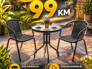Vrtna garnitura Stakleni sto okrugli 60cm i 2 stolice