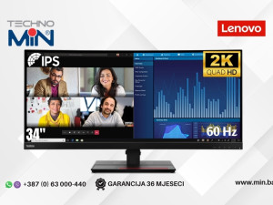 Monitor Lenovo ThinkVision P34w-20, 34" IPS, WQHD, 60Hz, USB-C