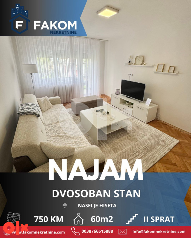Iznajmljuje se dvosoban stan, naselje Hisete