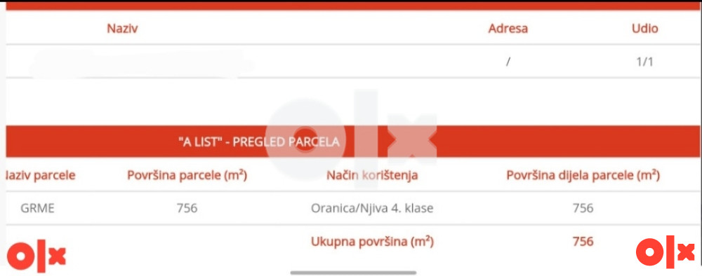Plac 756 m2 - Hotanj (200 m od glavne ceste)