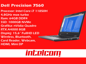 Laptop Dell Precision 7560 Workstation Core i7 11th; RTX A4000