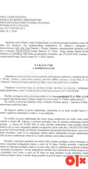 Zemljište u Čitluku - PRODAJA PUTEM SUDA 2