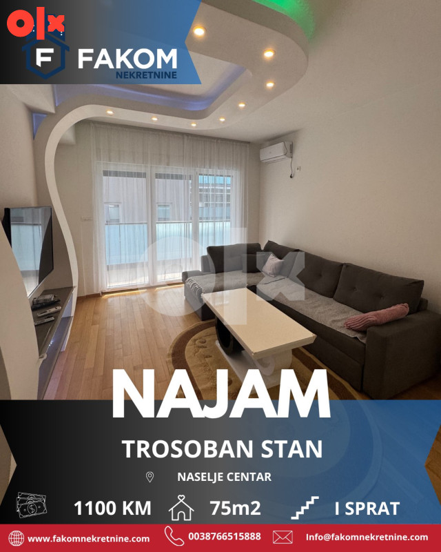 Iznajmljuje se trosoban stan na duži vremenski period, Centar