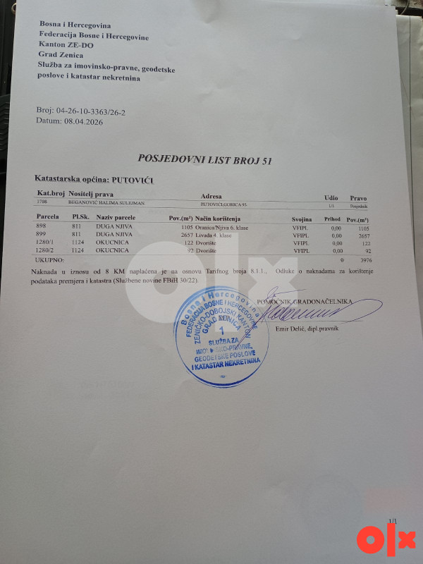 PRODAJEM ZEMLJIŠTE livadu Selo Gorica - Putovići