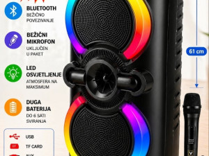 Zvucnik bluetooth 300W, 8" velicina, bezicni mikrofon