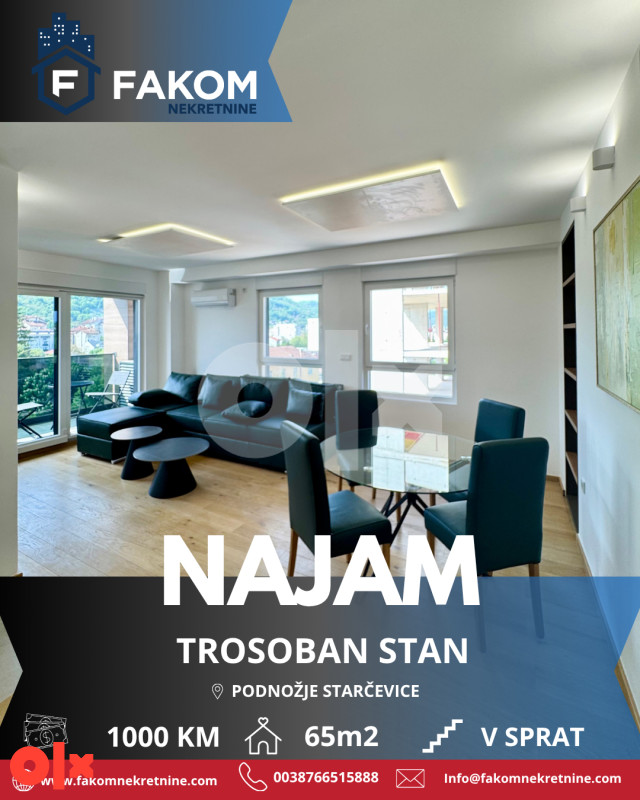 Iznajmljuje se nov i nekorišten trosoban stan u naselju Mejdan