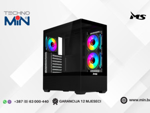 MS ARMOR V740 MSC10053 Gaming kućište sa 3 ARGB ventilatora, Crna