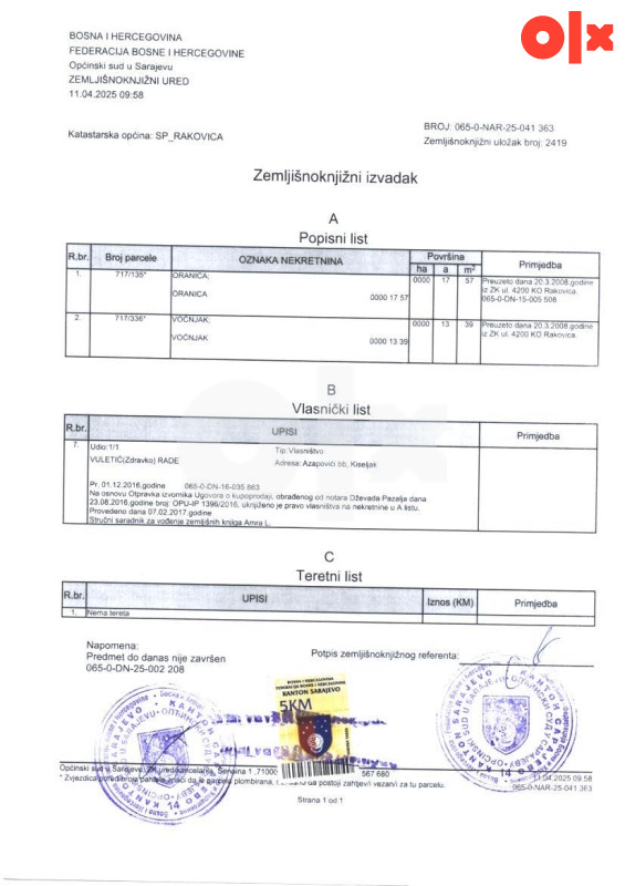 PRODAJA ZEMLJIŠTA RUDNIK RAKOVICA 14