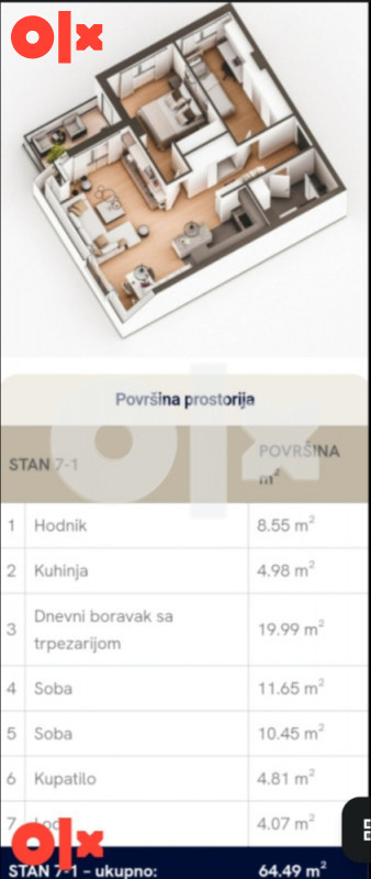 TROSOBAN STAN, 64,49m2, ADA 2