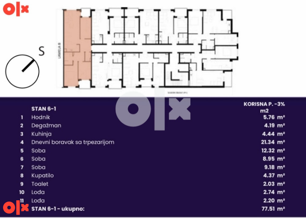 ČETVOROSOBAN STAN, 77,51m2, BUDZAK 2