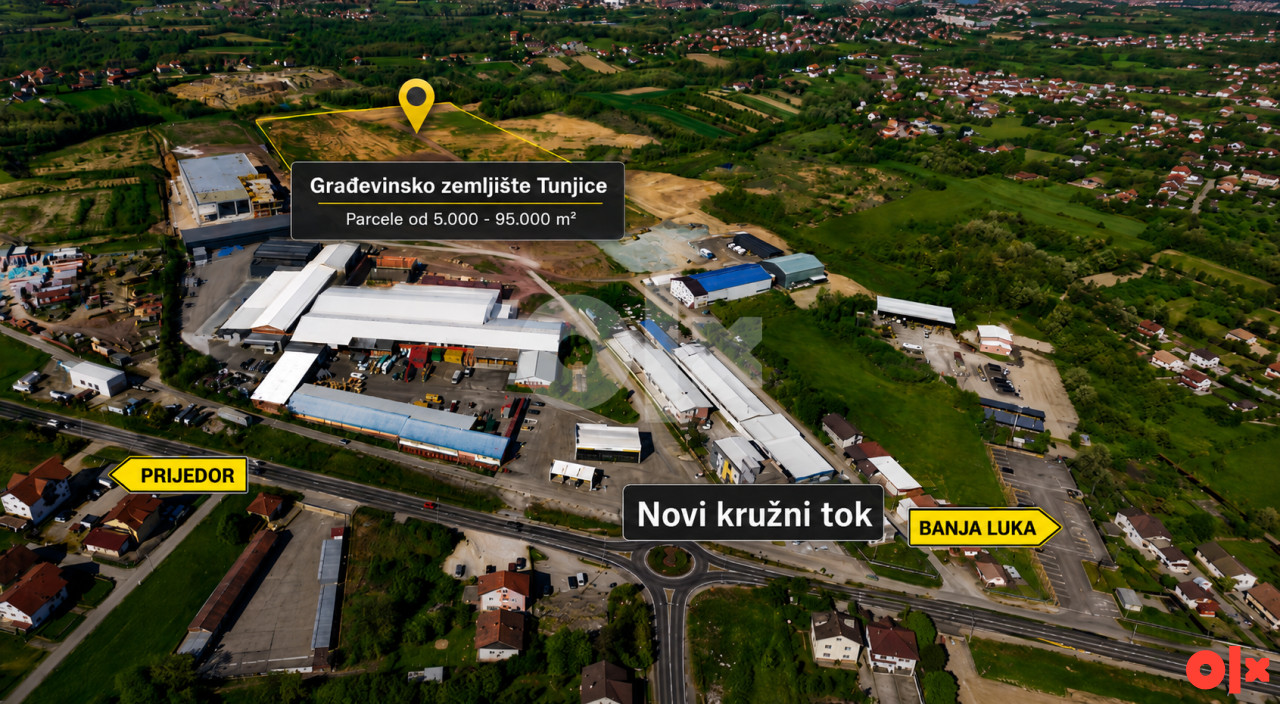 Građevinsko zemljište Banja Luka, Tunjice,parcele 5000 do 95000m2