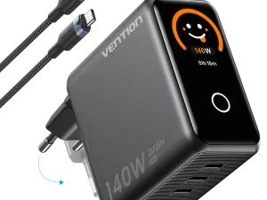 USB Punjač 140W sa USB-C kablom 1m VENTION crni 045472