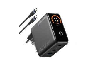 USB Punjač 140W sa USB-C kablom 1m VENTION crni 045472
