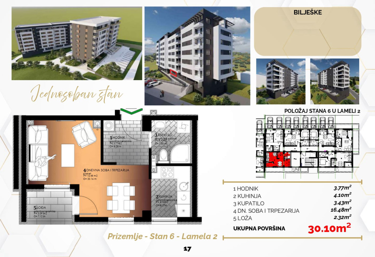 Na prodaju garsonjere u izgradnji-30,10m2 i 30,42m2 2