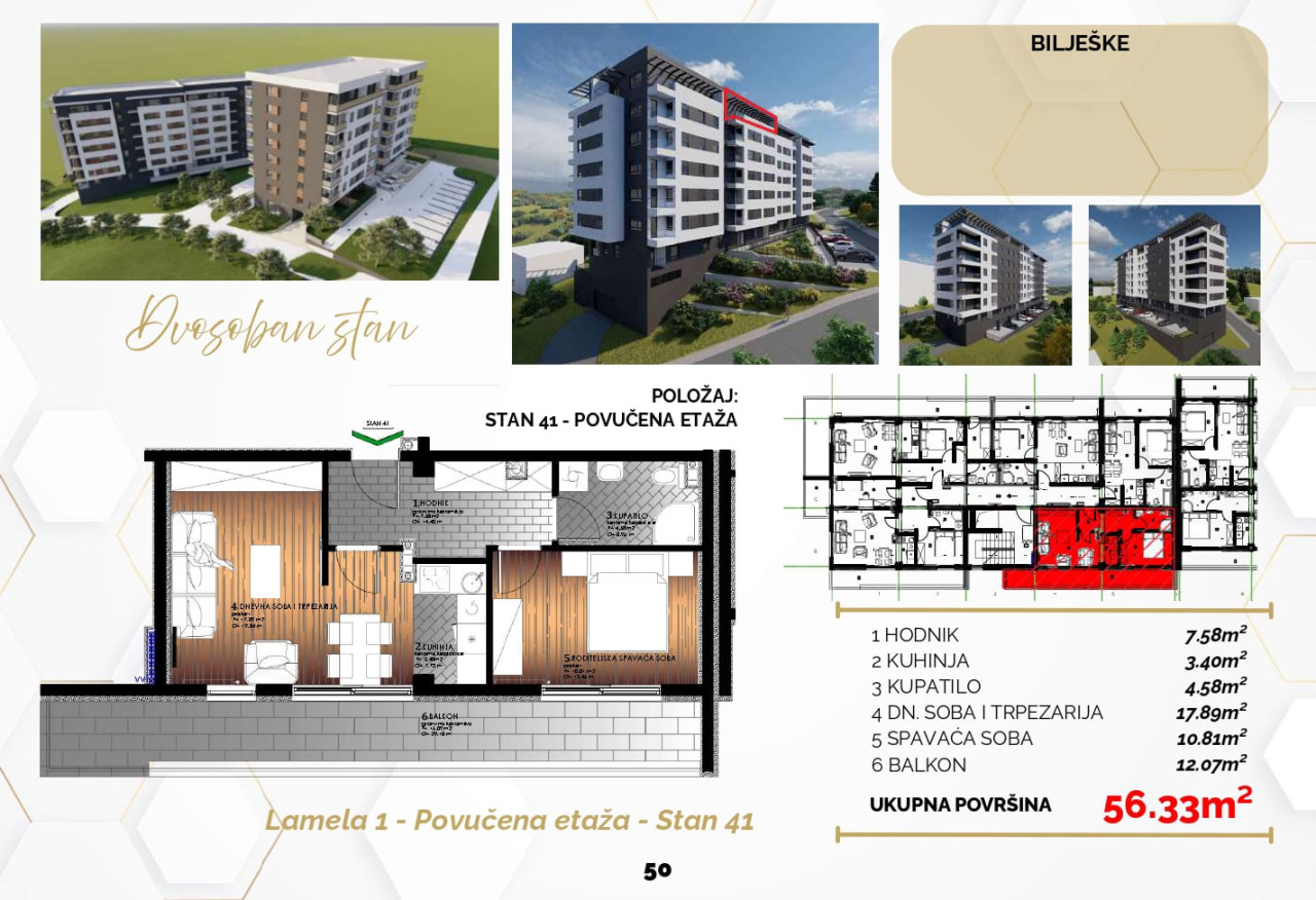 Komforan dvosoban stan 56,33m2 u izgradnji, Starčevica 2