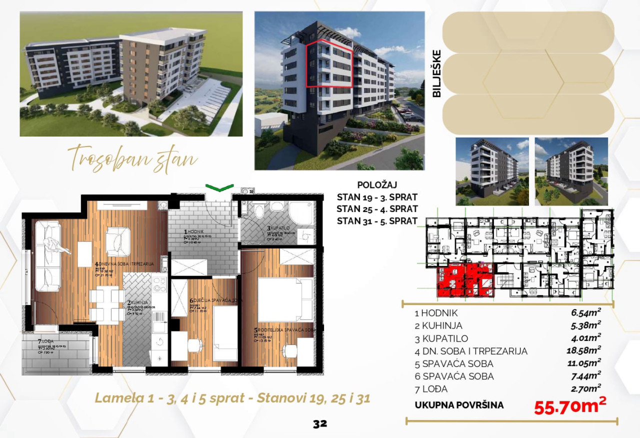 Trosobni stanovi 55,70m2 i 73,80m2, u izgradnji, Stevana Bulajića 2