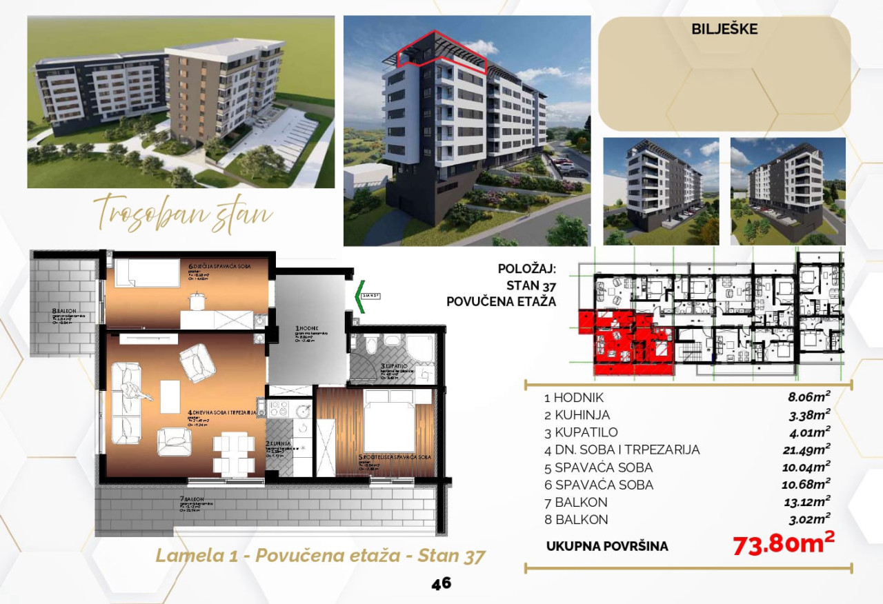 Trosobni stanovi 55,70m2 i 73,80m2, u izgradnji, Stevana Bulajića 3