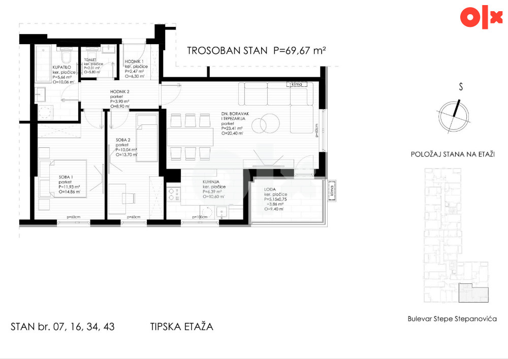 STAN 69,67 m2 U IZGRADNJI KOD EKONOMSKOG FAKULTETA 2