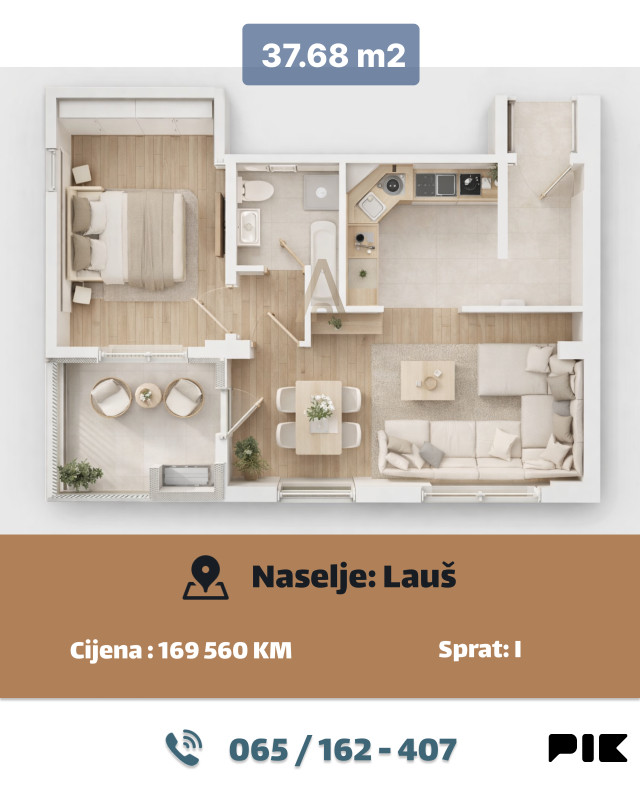 Dvosoban stan 38m2 kod Gimnazije, posljednji stan
