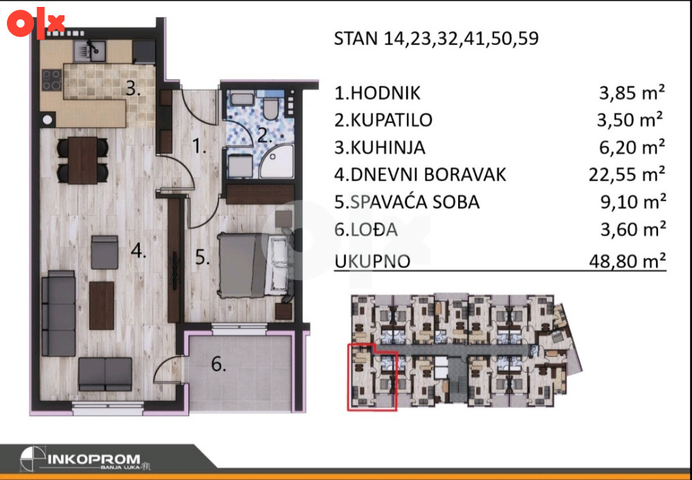 STAN, 48,80m2, MJESEC, USKORO USELJIV 2