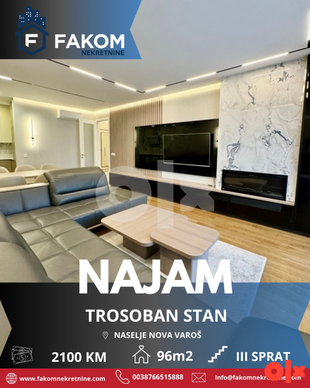 Iznajmljuje se LUX trosoban stan, naselje Nova Varoš