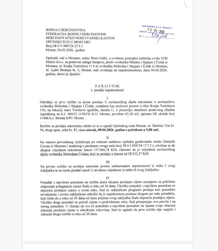 SUDSKA PRODAJA / Poslovni prostor - suvlasnički dio 2
