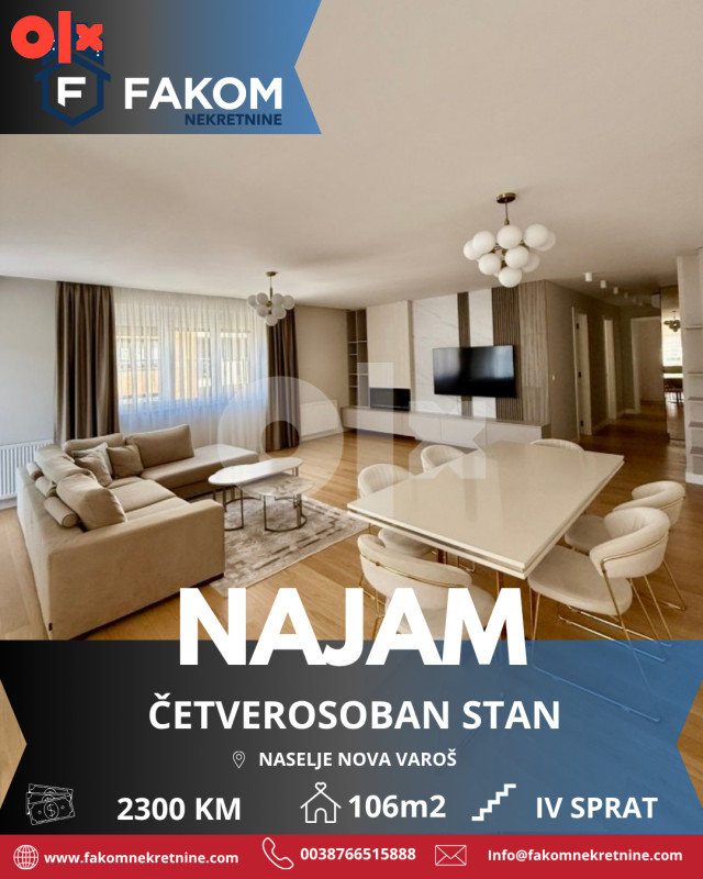 Iznajmljuje se LUX četverosoban stan, naselje Nova Varoš