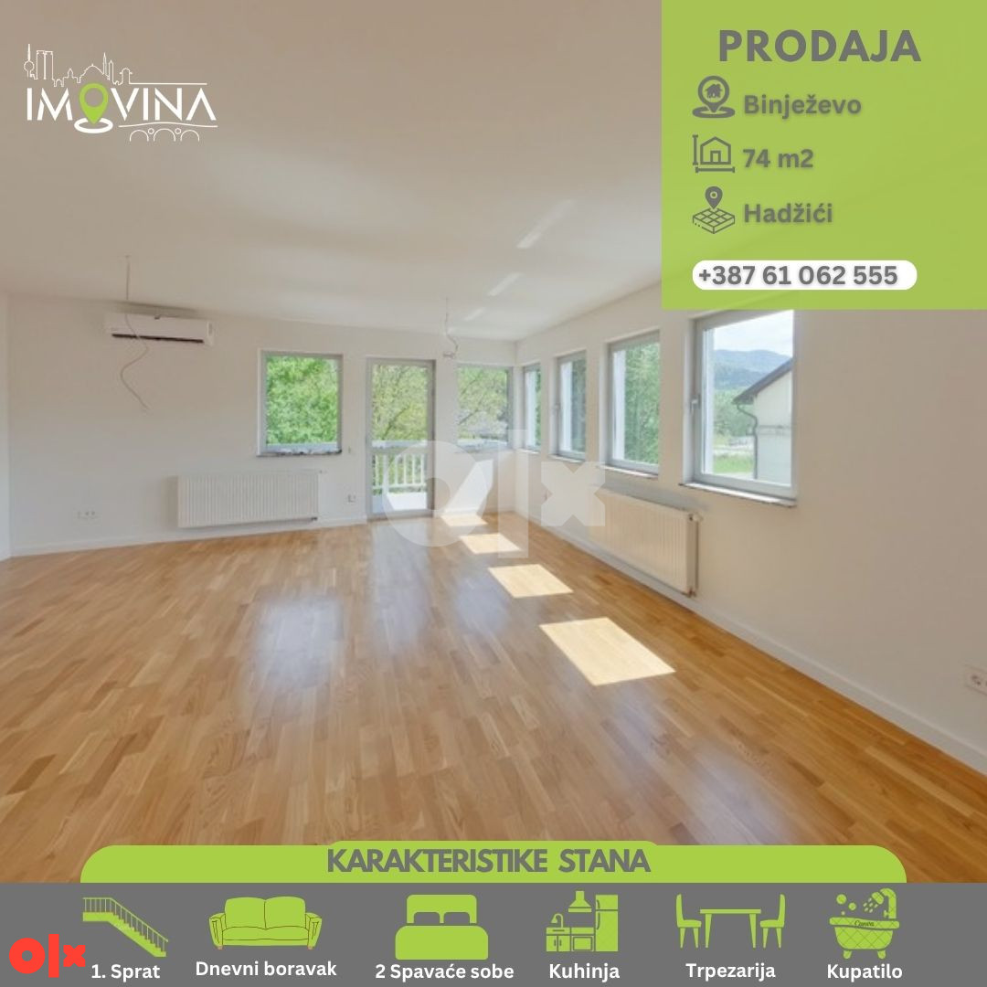 100951 Trosoban stan u novogradnji 74m2, Hadžići