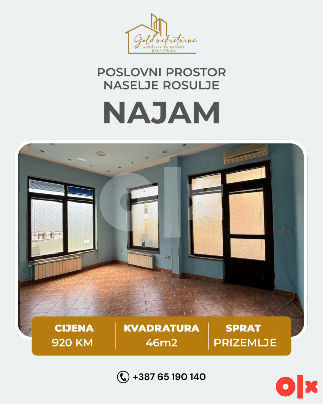 Iznajmljujemo poslovni prostor 46m2, Rosulje