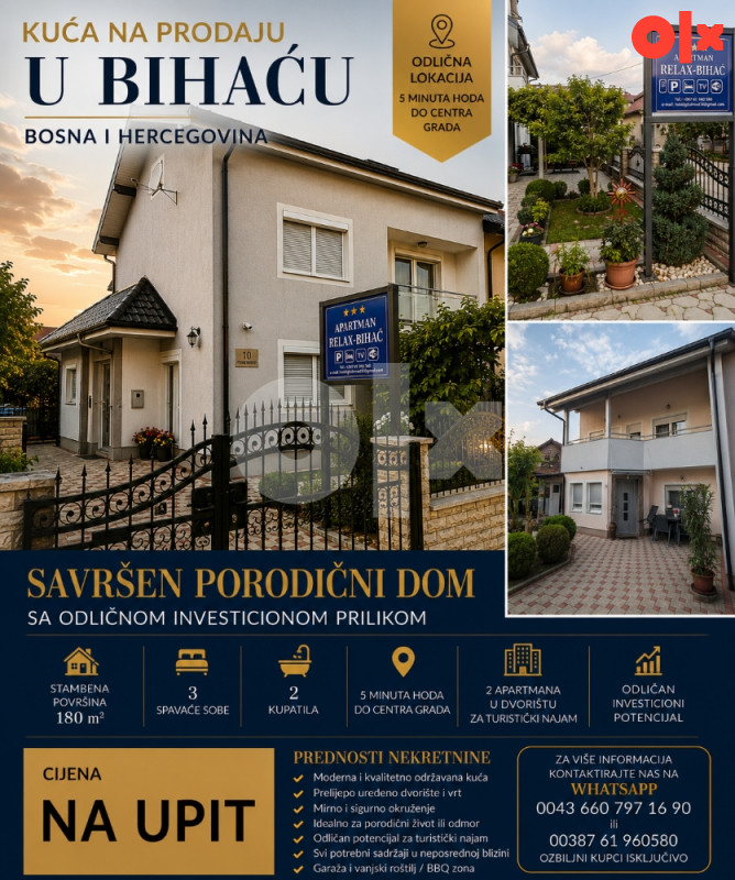 Kuća na prodaju sa dva apartmana - BIHAĆ - blizina centra