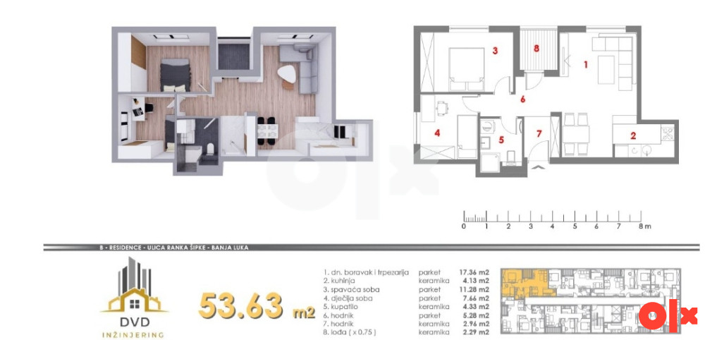 STAN SA 2 SPAVAĆE SOBE, 53m2, MJESEC 3
