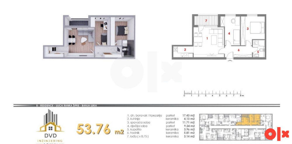 STAN SA 2 SPAVAĆE SOBE, 53m2, MJESEC 2