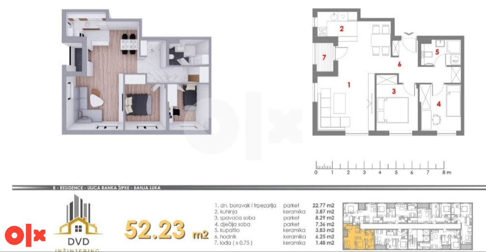STAN SA 2 SPAVAĆE SOBE, 53m2, MJESEC