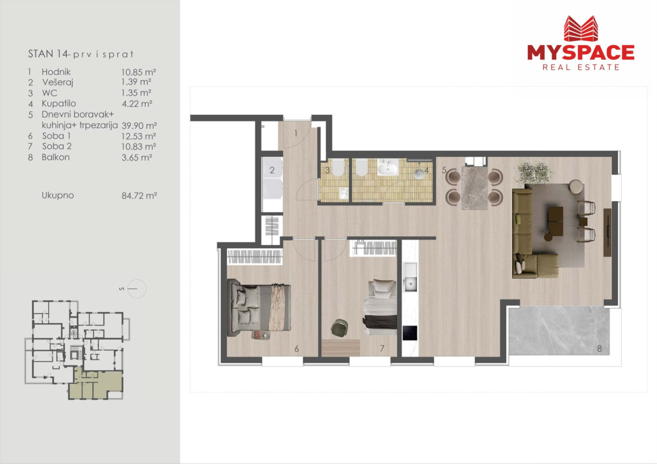 MY SPACE/ Stan/ Breka/ NOVOGRADNJA PALAZZO/ 84m2 2