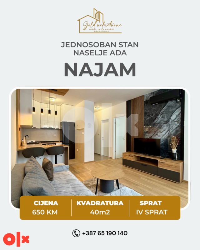 Iznajmljujemo nov jednosoban stan, Ada