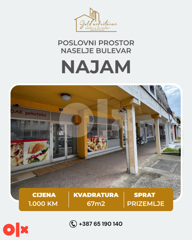 Iznajmljujemo poslovni prostor 67m2 u blizini centra