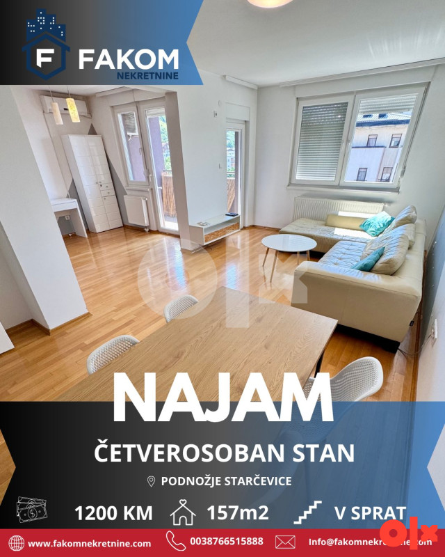 Iznajmljujemo komforan četverosoban stan sa garažnim mjestom