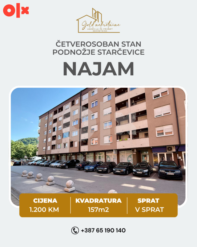 Iznajmljujemo četverosoban stan sa garažom, podnožje Starčevice