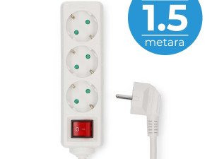 Produžni Kabel | 3 Utičnice | Kabel 1.5 m | Prekidač