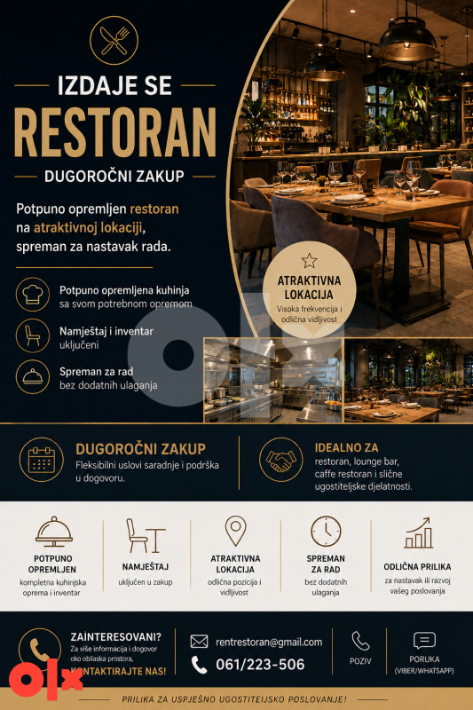 Restaurant Space for Rent / Moderno uređen restoran za izdavanje