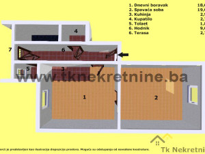 Adaptiran jednoiposoban stan 44 m2, Miladije