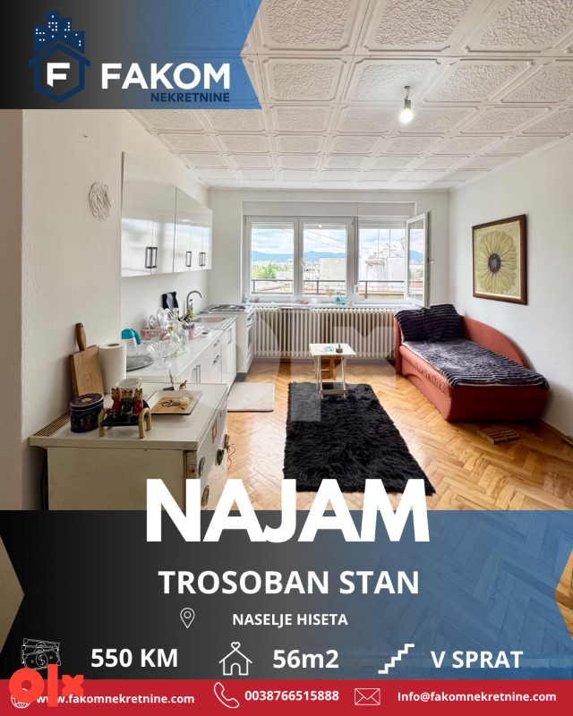 Iznajmljuje se trosoban stan u naselju Hiseta