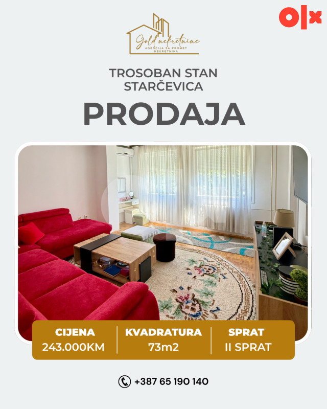 Na prodaju trosoban stan sa ostavom, Starčevica