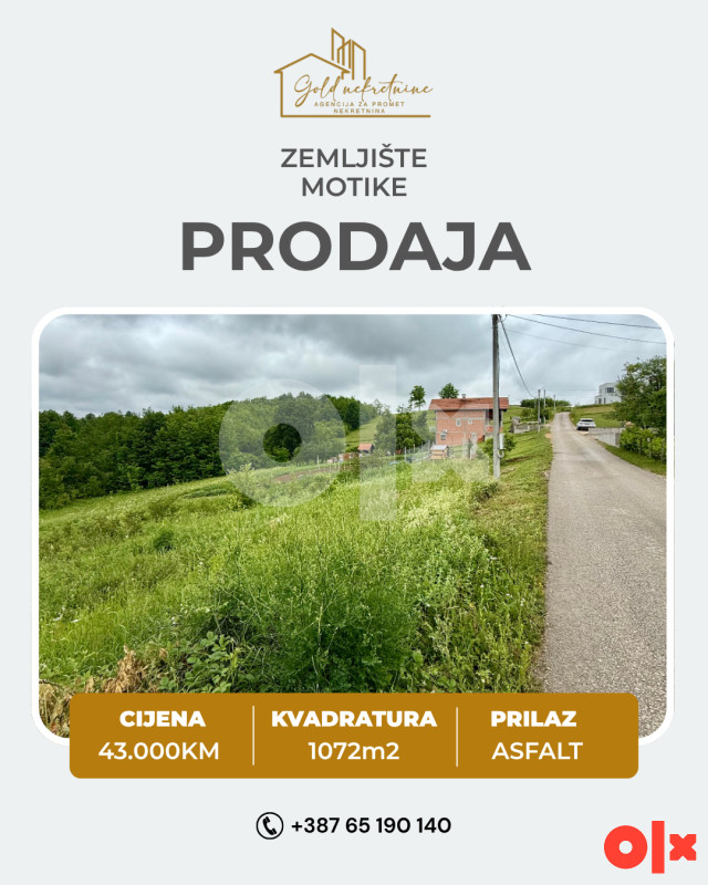 Na prodaju plac 1072m2, Motike
