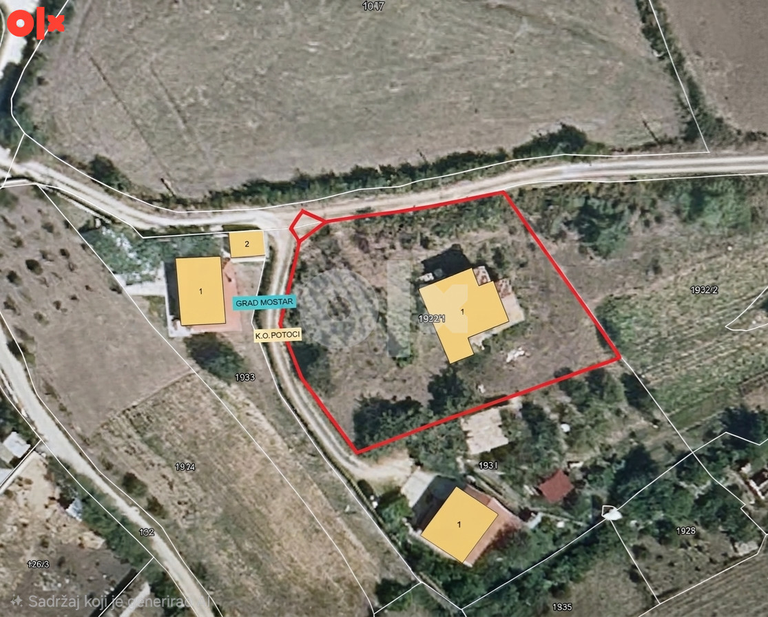 KARTEL/Kuća i zemljište 1924m2 Mostar (Bijelo polje/Potoci)