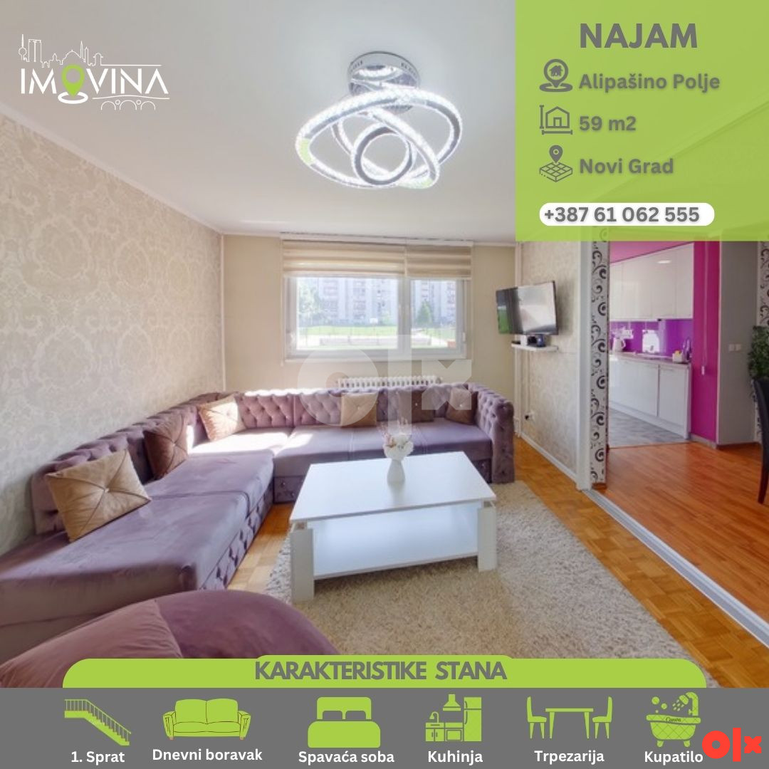 100954 Dvosoban stan za najam 59m2, Alipašino Polje