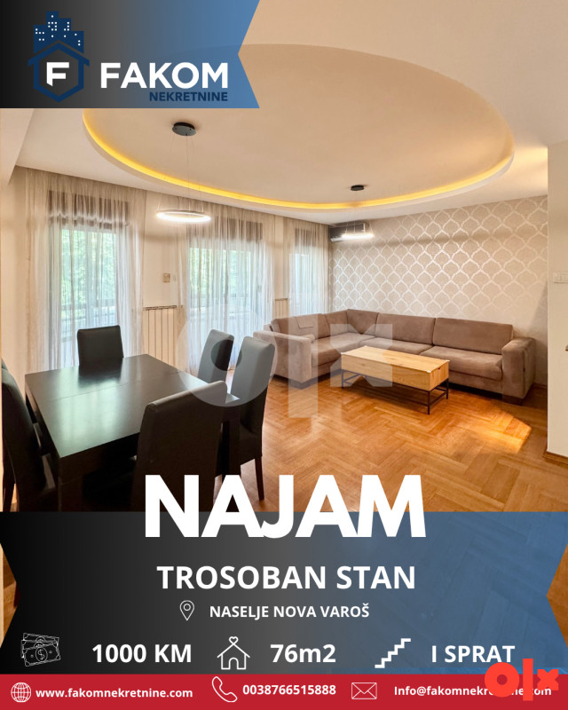 Iznajmljuje se trosoban stan u naselju Nova Varoš