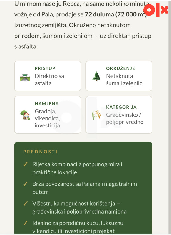 Prodaje se Zemljište Repca/Pale 2