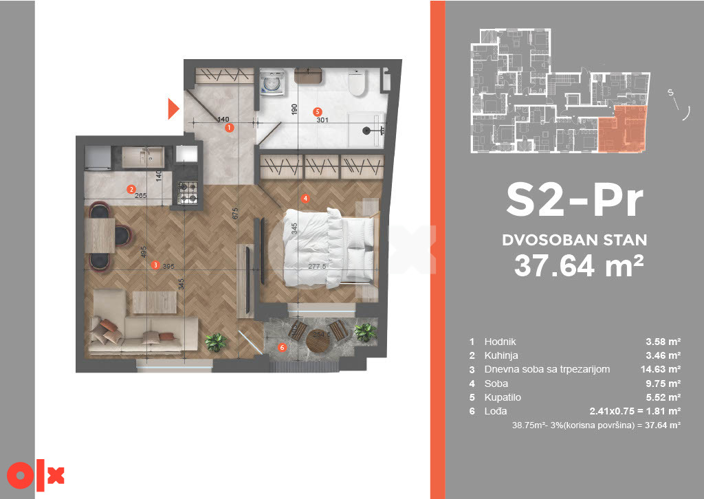 Stan Banja Luka 36.69m2 - naselje Ada 3